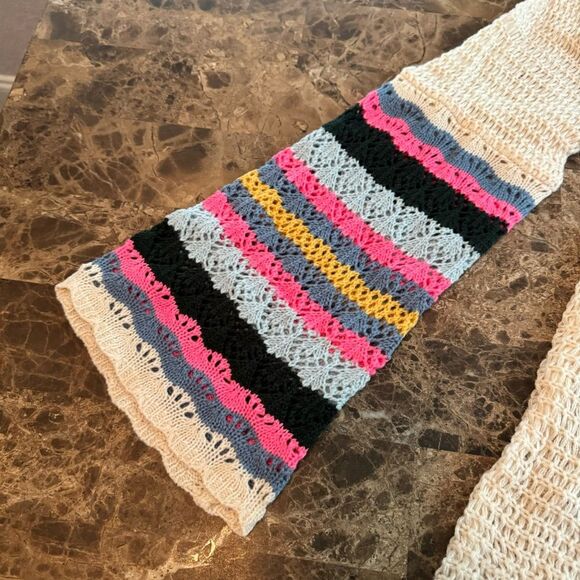 Striped Sleeve Sweater Size XL Loose Knit Rainbow Color - Picture 7 of 10